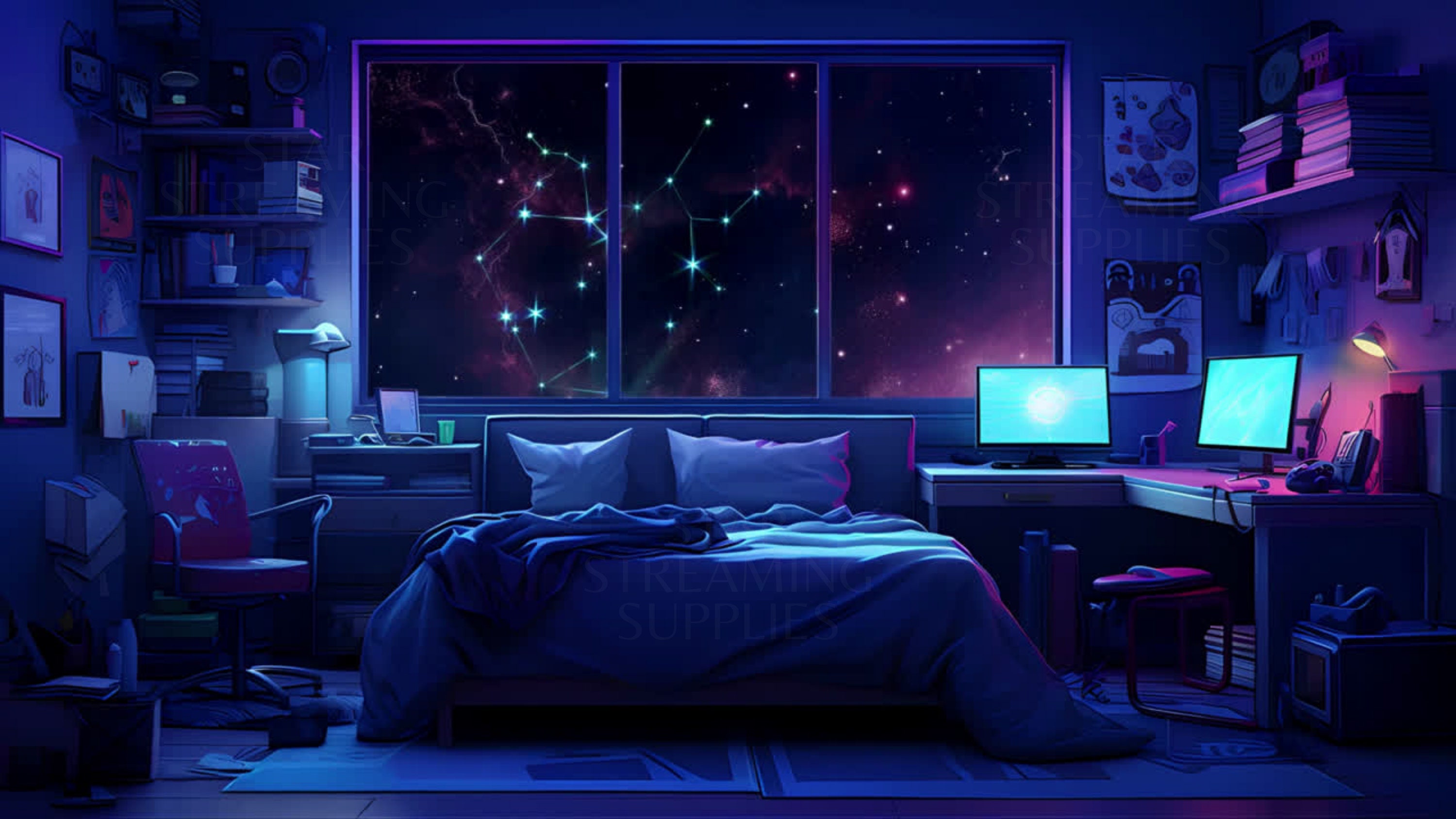Animated Night Sky Vtuber Room Background for Twitch, Shooting Stars ...