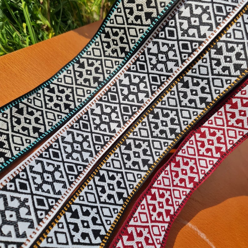 10 Meters -- 4.5 Cm Ethnic Jacquard Ribbon, Geometric, Boho, Scandi ...