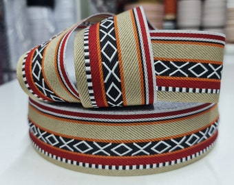 10 meters-- 5 cm Ethnic Ribbon Jacquard Woven, Jacquard Trim, Ribbon Trim, Geometric Woven Trim, Border Jacquard Ribbon, Craft Ribbon