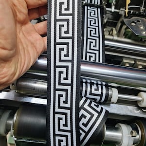 10 metri -- 4,7 cm Nastro jacquard con motivo greco bianco e nero, geometrico, bordo con chiave greca, nastro vintage, nastro decorativo, rifinitura da cucito