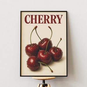 Cherry Fruit Poster, Vintage Kitchen Wall Art, Realistic Cherry Print, Farmhouse Fruit Art, Digital Download Kitchen Decor