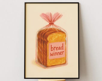 Broodwinnaar grappig eten print, poster retro keukencitaat, eetkamerdecoratie