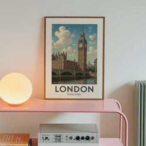 London Travel Poster, Vintage London Wall Art, Retro City Wall Art, England Architecture Artwork, Trendy Home Decor, Printable Wall Art