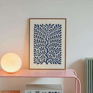 Minimalistisches blaues Blatt Digitales Poster, moderne botanische Wandkunst Druck, abstrakte Naturkunstwerk für Wohnkultur, sofortiger Download