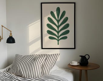 Green Abstract Leaf Wall Art, Minimalist Botanical Print, Modern Sage Green Poster, Digital Download