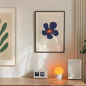 Impresión de flores de colores azul marino, arte mural botánico abstracto imprimible, ilustración floral, arte floral contemporáneo, descarga digital