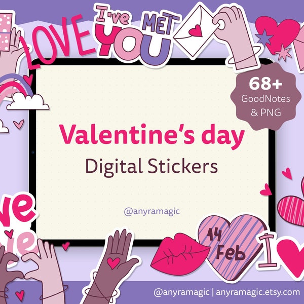 Valentine digital stickers, Goodnotes stickers, PNG files, Digital Download, Pre-Cropped PNGs, anyramagic, iPad stickers, Romantic stickers