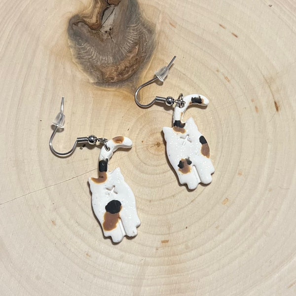 Calico Kitty Clay Earrings, Cat Butt Earrings, Clay Earrings, Animal Earrings, Lightweight, Hypoallergenic, Cat Earrings