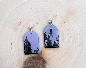 Dawn & Dusk, Forrest Earrings, Skyline Earrings, Deer Earrings, Pine Tree Earrings, Nature Earrings, Lightweight, Hypoallergenic