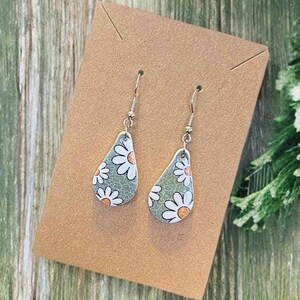 Teardrop Daisy Earrings | Floral Print | Flower Themed | Daisy Earrings | Handmade | Lightweight | Gifts for Her