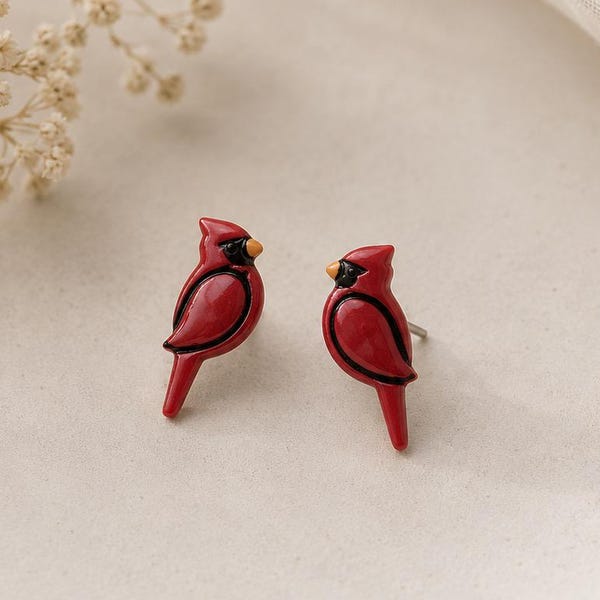 Cardinal Earrings: Handmade Lightweight Gift, Clip-On Option