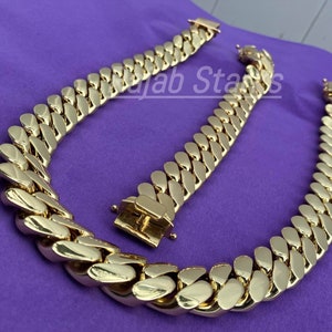 Miami Cuban Link Chain Bracelet Set 10k Plated Box Lock Heavy Solid 800g Handmade Huge Statement Piece Jewelry Over Half Kilo Etsy