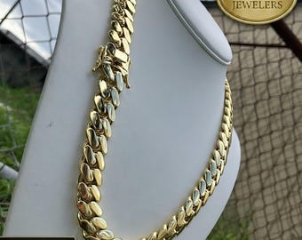 Miami Cuban Link 15mm SOLID 14k Gold Plated CHAIN Necklace Box Lock Jewelry