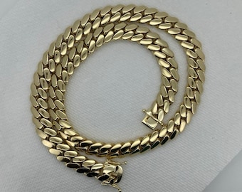 Set di braccialetti a catena Miami Cuban Link da 12 mm con chiusura a scatola placcata in oro 10 carati, gioiello massiccio fatto a mano.