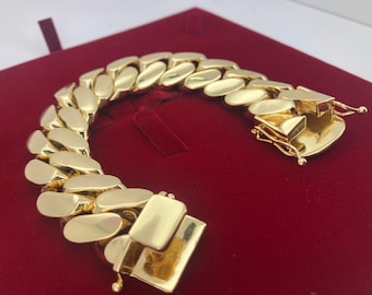 22mm Miami Cuban Link Bracelet 10k Gold Plated Handmade Solid Heavy With Secure Box Lock Huge Statement Piece Jewelry