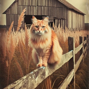 Whimsical Farm Cat: Rustic Barn & Golden Fields Printable Wall Art