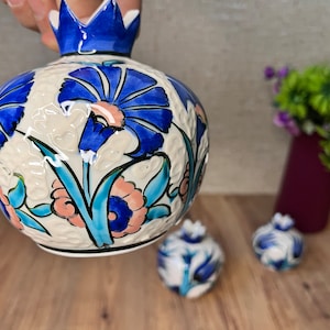 3x Turkish Ceramic Pomegranate Set, Handmade Blue Pomegranate , Decorative Pomegranate Vase Set, Turkish Tile, Home Decor