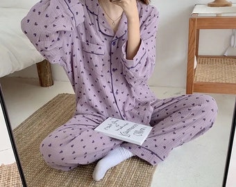 Summer Spring Heart Print Pajamas Set