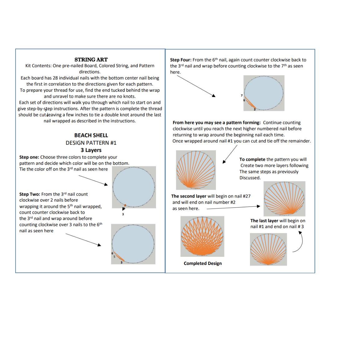 Sun and Shell Pattern String Art Craft Instruction Kit With Pre-nailed ...