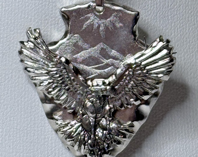 Sterling Silver Arrow Head with Eagle with sun over Mountain engraved in base 1-1/2" x 1-1/4"