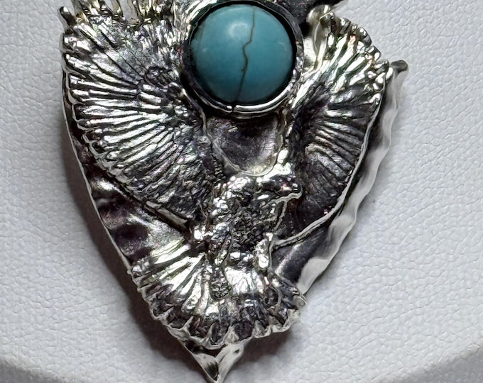 Silver Arrow Head with Eagle and  turquoise stone Pendant