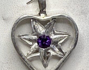Silver Star Heart Pendant with Amethyst