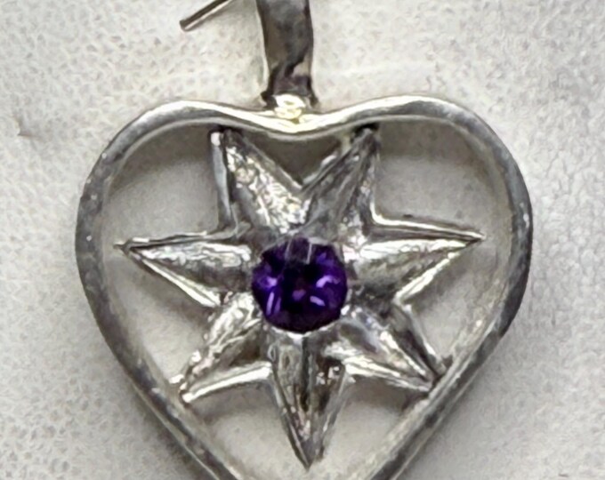 Silver Star Heart Pendant with Amethyst
