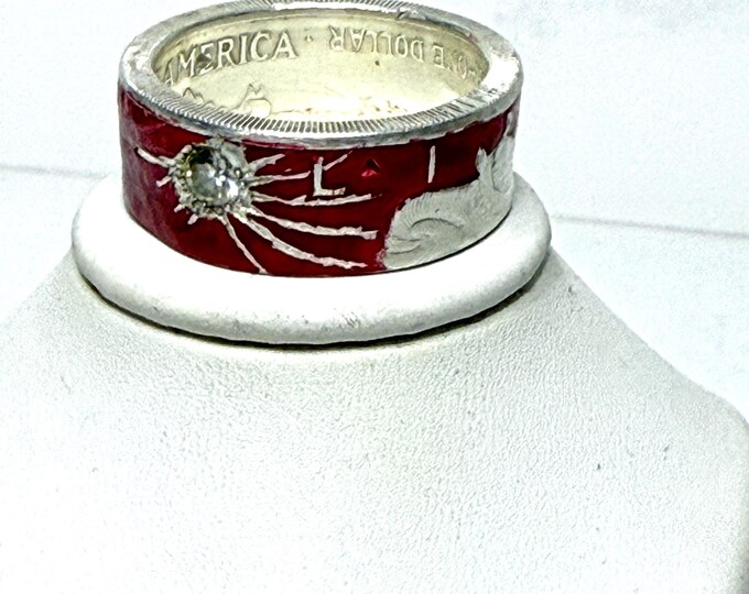 Coin Ring - American Silver Eagle - Powder Coated with Yellow Tourmaline
