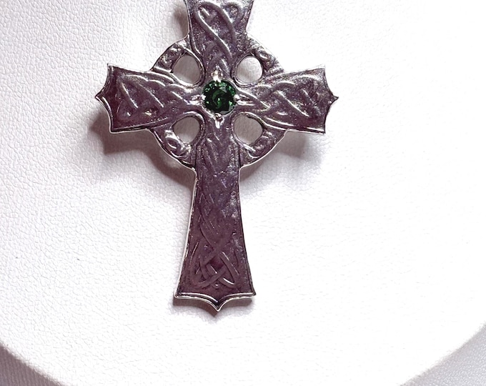 Sterling Silver Celtic Cross with 5mm gemstone 2" tall and 1-1/2" wide