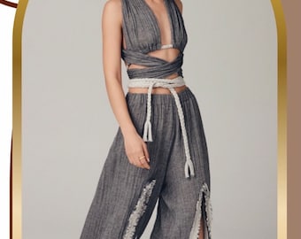 Goddess Dress, zweiteiliges Set, Hosenset, bequeme Hose, Boho-Hose und Top-Set, Baumwollhose und Top-Set, Yoga-Outfit, Beach Resort Wear, Geschenk