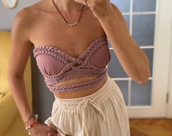 Raw Cotton Two Piece Set: Boho High Waisted Trousers and Of Shoulder Top,Sacred Ritual Wear,Resort Wear,Yoga Outfit