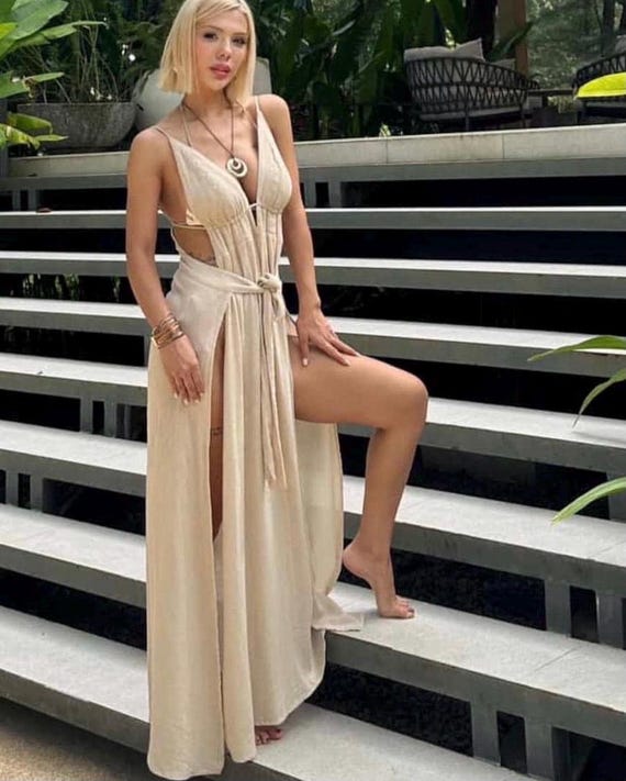 Boho Goddess Maxi Dress: Cotton High Slit Backless Summer Gown,beach Cover  Up,egptian - Etsy