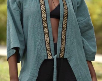 Handmade Cotton Kimono Set: Boho Yoga Top, Beach Cover-Up