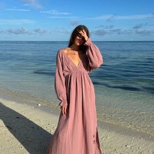 Goddess Dress,Long Summer Dress,Linen Boho Maxi Dress,Cleopatra Costume,Egyptian Dress,Backless Dress,High Slit Dress,Linen Gauze Dress,Gift