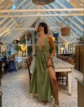 Boho Linen Goddess Wedding and Wedding Guest Dress \u2022 Deep V Flowy Resort Wear \u2022 Egyptian product logo