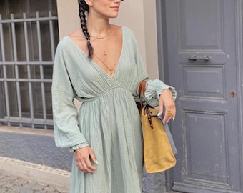 Organic Cotton Boho Maxi Dress: Backless Goddess Gown