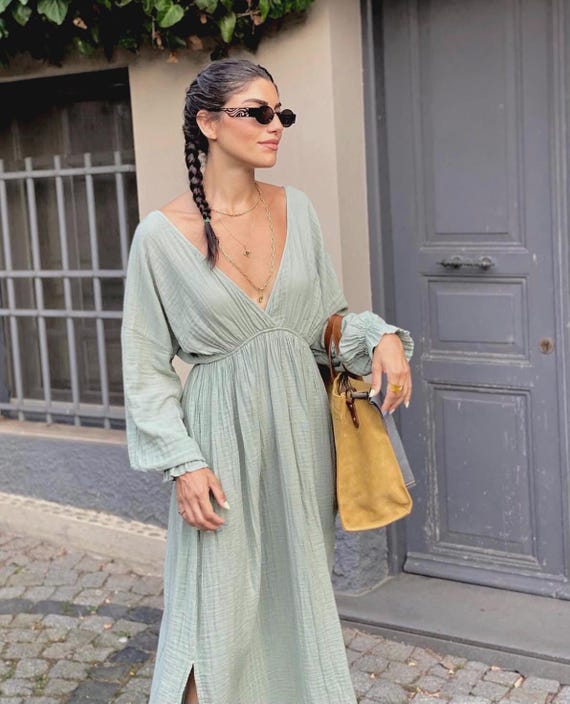 grey boho maxi dress Organic Cotton Boho Maxi Dress: Backless Goddess Gown