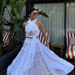 Organic Cotton Boho Maxi Dress:Goddess Wedding Costume,Egyptian Flowy Beach Gown image 3
