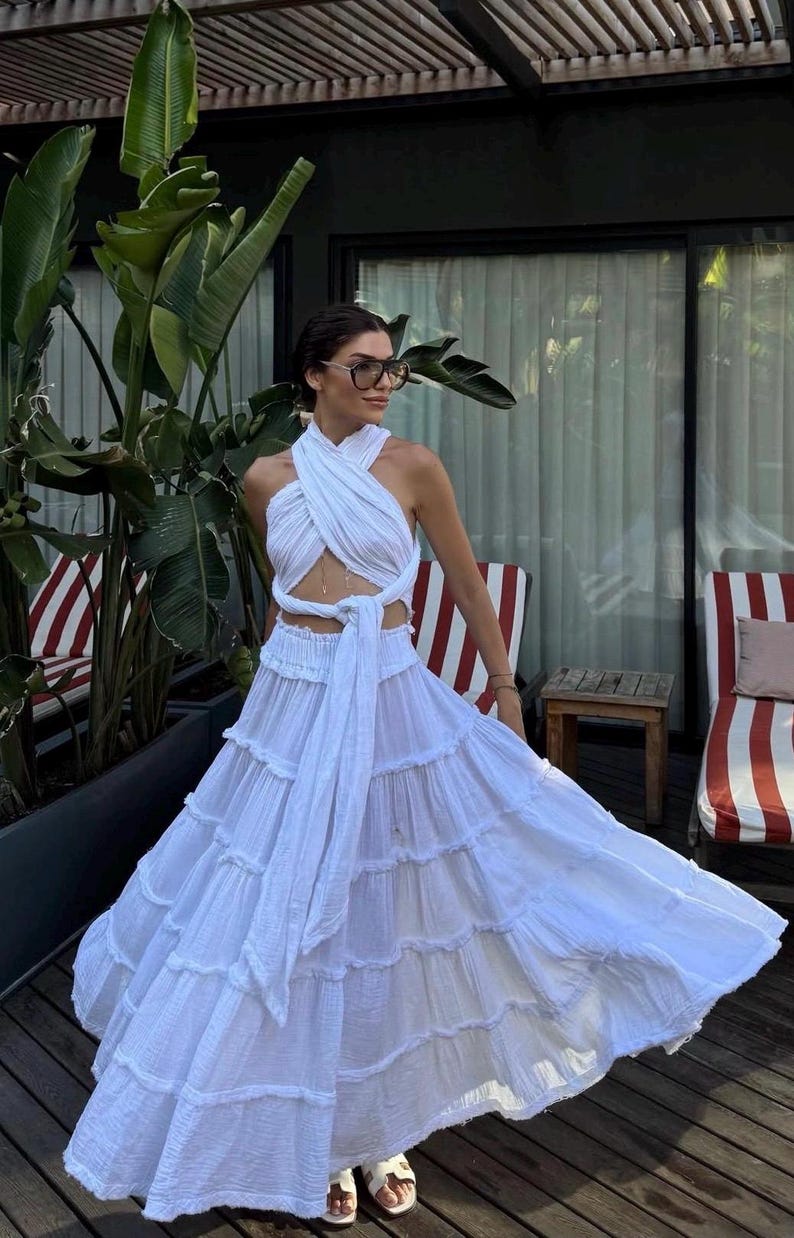 Organic Cotton Boho Maxi Dress:Goddess Wedding Costume,Egyptian Flowy Beach Gown image 3