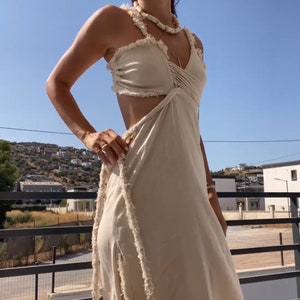 Goddess Dress,Summer Long Dress,Egyptian Dress,Cleopatra Costume,Bakless Dress,High Slit Dress,Linen Gauze Dress,Wedding Guest Dress,Gift