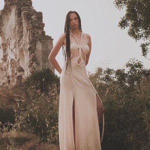 Goddess Dress,Cleopatra Costume,Egyptian Dress,Backless Dress,Long Summer Dress,Cottagecore Dress,Boho Wedding Dress,Linen Gauze Dress,Gift