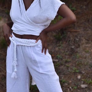Handwoven Cotton Boho Pants Set: Wide Leg Palazzo - XS-L