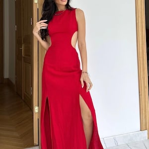 Goddess Dress,Long Summer Dress,Cleopatra Costume,Egyptian Dress,Boho Wedding Dress,Backless Dress,High Slit Dress,Linen Gauze Dress,Gift