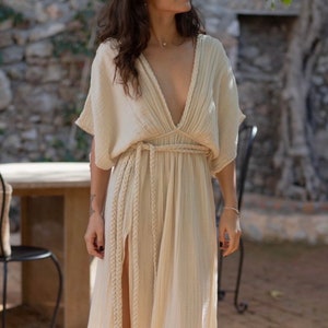 Goddess Dress,Long Summer Dress,Cleopatra Costume,Egyptian Dress,Boho Wedding Dress,High Slit Dress,Backless Dress,Linen Gauze Dress,Gifts