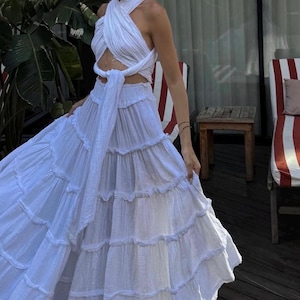 Organic Cotton Boho Maxi Dress:Goddess Wedding Costume,Egyptian Flowy Beach Gown image 1