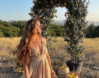 Cotton  Goddess Dress:Boho Backless Simple Wedding Dress,Resort Wear,Photoshoot Gown