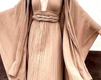 Cotton Goddess Dress Set: Boho Backless Maxi Hoodie Cape • Resort Wear • Sacred Ritual
