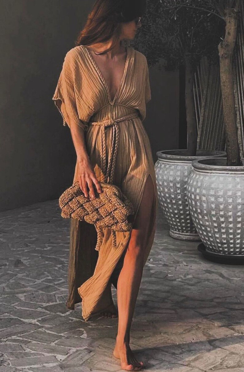 Vestido de diosa, traje de Cleopatra, vestido largo de verano, vestido de corte alto, vestido Cottagecore, vestido de novia boho, vestido de gasa de lino, vestido egipcio Sand Beige