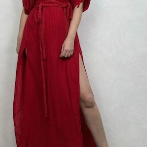 Vestido de diosa, traje de Cleopatra, vestido largo de verano, vestido de corte alto, vestido Cottagecore, vestido de novia boho, vestido de gasa de lino, vestido egipcio Rojo