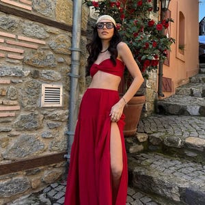 Linen Maxi Skirt Set: Boho Beach Cover-Up, Organic Turkish Cotton